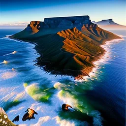 Table Mountain, Cape Town,aerial view,cloudy,extremely detailed digital painting, high resolution,8k, realistic, beautiful, volumetric lighting, mystical colors ,perfectly centered image, perfect composition, rim light, beautiful lighting,masterpiece, stunning scene, raytracing, anatomically correct, in the style Van Gogh and robert e howard and Ken Kelley and Ohrai Noriyoshi and Simon Bisley and tomzj1.