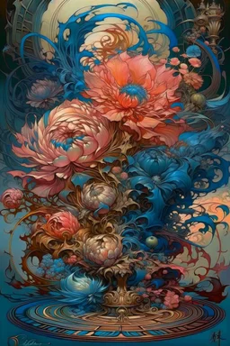 Fantastic big exotic flowers, watercolor ink, intricate, magical, in the style of James Jean, Brian Froud, Yana Movchan, Zdzisław Beksinski, Hieronymus Bosch, hyperdetailed, sharp focus, intricate, concept art, digital painting, ambient lighting, 16 k, trending on artstation, hyper quality, highly detailed, fantasy, beautiful, colourful.