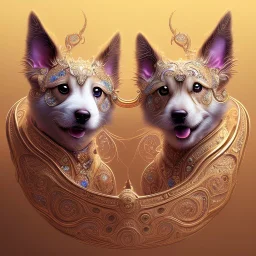 3d cute puppies, beautiful rich, detailed yin and yang symbol, shiny, intricate, gorgeous, ultrafine detail, hyperrealism, trending on artstation, sharp focus, intricate details, highly detailed, glowing, glitter, complementary colours