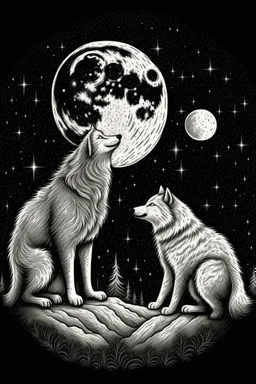 a lost cat and a wolf howling at the moon