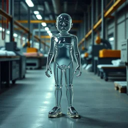 an very sad transparent glas man with legs and shoes, in a factory, nobody cares about the empty glas, that is why he is so sad :( , he had worked 30 years in the factory and never had a salary increase, tears in his eyes