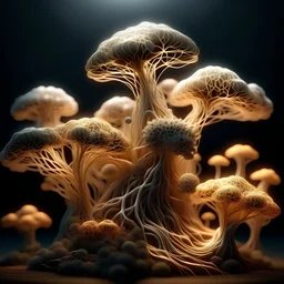 group of 5 male persons who are integrated into MYCELIUM NETWORK ULTRA REALISTIC, persons must be recognizable in the network