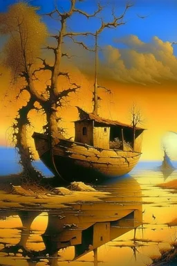 abandoned boat , Maxfield Parrish, Yves Tanguy