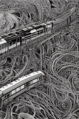 Insanely detailed intricately detailed meticulously detailed hyperdetailed outline of a train, high contrast, beautiful landscape, detailed full-color , nature, HD photography, Josan Gonzalez, Tishk Barzanji, Anne Dittmann, autoCAD