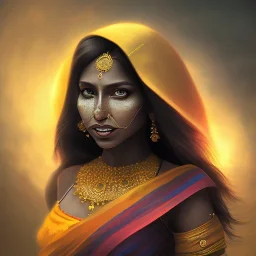 portrait, fantasy setting, woman, dark-skinned, indian