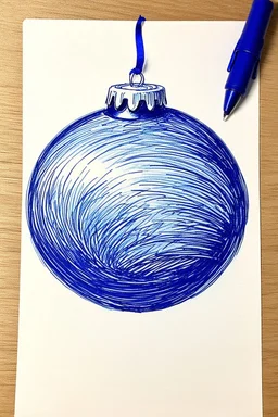 Boule de Noël dessinée au stylo Bic bleu