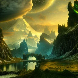 Epic Drawing of mordor scenery with great eagles of The Hobbit estilo Van Gogh 4k