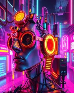 3D rendering Surrealism Collage Techno Cyberpunk Surrealism Art Work Neons colors colorful,find details