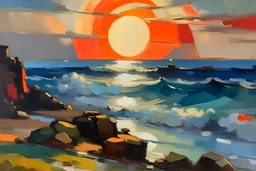 seascape with sunset by Samuel John Peploe with thick oil and palette knife