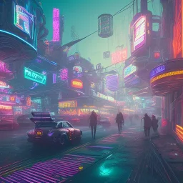 Men neon future cyberpunk town