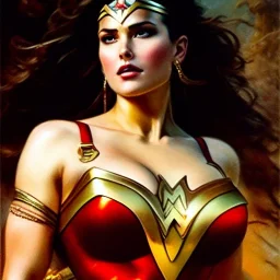 Drawing of beautiful face,'beautiful booty,Busty WonderWoman',intense stare, ancient skintight armor, balanciaga fashion clothe painting by gaston bussiere, greg rutkowski, yoji shinkawa, yoshitaka amano, tsutomu nihei, donato giancola, tim hildebrandt, Oil on canvas, cinematic composition, extreme detail,fit full head inside picture,16k