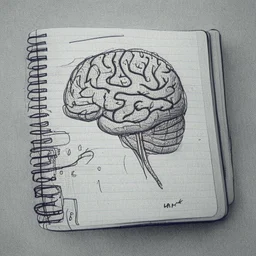 medicine notebook brain illustration, ink on paper