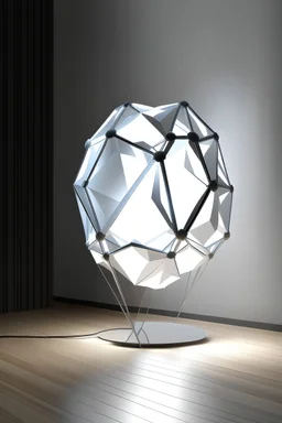 Neural Poliedric lamp with a steel Poliedric base lamprod and a white oversized lampshade