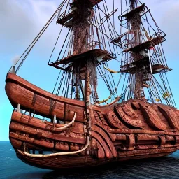 The beautiful pirate ship in the ocean, complicated, incomprehensible, 3D, bulky, symmetrical, artistic, 4K, 8K, by Paul Kole, a live, real and natural work