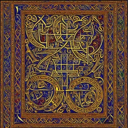 Book of Kells carpet page, a highly detailed illustration, realistic render, 8 k, micro detail, intricate, elegant, centered, digital painting, Artstation, smooth, sharp focus, illustration, artgerm