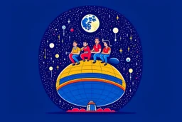 funny people riding on top of a rocketship to the moon