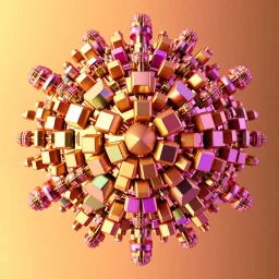 a mandelbulb 3d fractal made of small metallic random color cubes