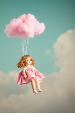 A plastic pink cloud floating in the vintage ragdoll