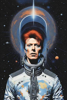 [Philippe Caza] David Bowie: This is Ground Control to Major Tom, You've really made the grade, And the papers want to know whose shirts you wear, Now it's time to leave the capsule if you dare, This is Major Tom to Ground Control, I'm stepping through the door, And I'm floating in a most peculiar way, And the stars look very different today