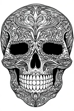 outline art for horror coloring pages for adults with skull, white background, Sketch styl, only use outline. Mandala style, clean line art, no shadows and clear and well outlined, Intricate Patterns and Details