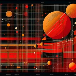 🏁♎⛓️ schematic of solar system warming trends, Braille language textures, abstract geometric art, straight lines and precise angles, style and composition by Arthur Secunda and Anton Semenov and Squeak Carnwath and Wassily Kandinsky, mind-bending illustration; sci-fi poster art, asymmetric, 2D, red hues, warm colors, dark background