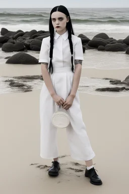 Wednesday Addams on the beach in California