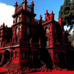 A dark red vampire castle covered in blood designed in Ica stones painted by Andy Warhol