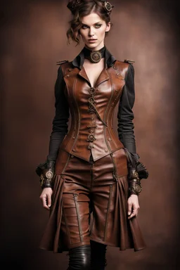 steampunk, women's leather clothing with pleats