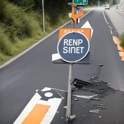 Road sign being repaired