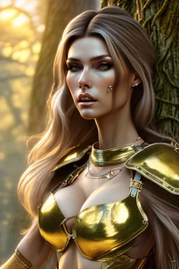 milf, brunet hair, leather armor, full portrait, forest, 8k resolution, high-quality, fine-detail, intricate, fantasy art, detailed matte, volumetric lighting, illustration, 3D