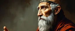 master oil painting by Rembrandt, with spray paint and pen outline, realistic rendering Portrait of the Apkallu sage who were sent by the god Ea to teach civilization to humanity before the flood. They were depicted as half-human and half-fish or bird, and were associated with wisdom, magic, and culture.