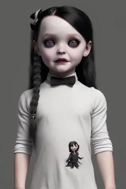 Wednesday Addams toddler, full body, jump, bokeh, hyper realistic