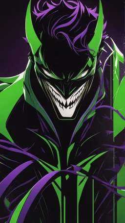 A very close picture to Mix between the joker and venom symbiote in solo leveling shadow art style with neon green details