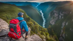 photo from falls down the mountain a human figure with a backpack falls from a high cliff into the abyss, detalied, Professional photography, natural lighting, canon lens, shot on dslr 64 megapixels ,sharp focus