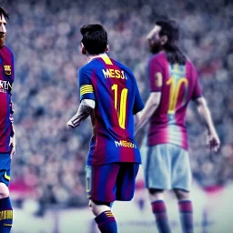 lionel messi talking to lionel messi, unreal engine 5.1, ultra high resolution, photorealistic, ultra high detail, octane render, deep dream