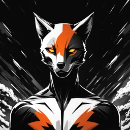 Foxman, comic style artwork, dark black, Orange and white, calm