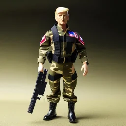 G.i. Joe toy camouflage khaki doll Donald Trump suntan face with boots full body in package high resolution 2019, in a box with gun