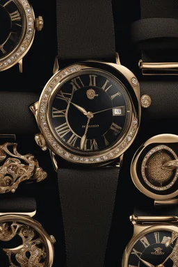 Black wristwatch set with precious stones