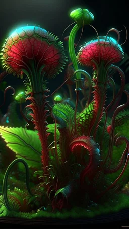"3D HR Complex Unique and Beautiful Bioluminescent Carnivorous Plants, a breathtaking frontier fantasy artwork by Android Jones, Jean Baptiste monge, Alberto Seveso, Erin Hanson, Jeremy Mann. Minimalist highly detailed and complex professional_photography, masterpieces, 8k resolution concept art, Artstation, tricolor, Unreal Engine 5, cgsociety" Highly detailed ArtStation Concept Art Clear Focus Smooth cinematic 4K epic Details Serious Stoic ARTgerm AN's mature art. Bosch painting style,Busch