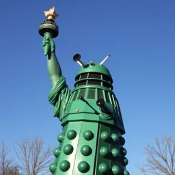 a Dalek dressed as the statue of liberty