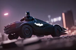 Batman in the batmobile scrutinizing his smartwatch