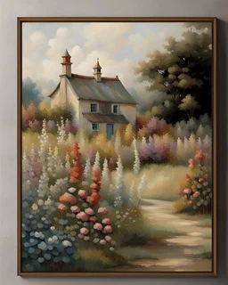 Art English Cottage Garden Canvas Wall Art Nature Flowers Scene Wall Pictures Framed French Country Decor Painting for Bedroom, Bathroom, Living Room Farmhouse