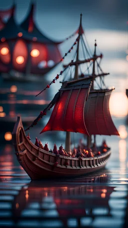 vampire viking ship, on a glass pier cat walk,bokeh like f/0.8, tilt-shift lens 8k, high detail, smooth render, down-light, unreal engine, prize winning