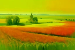 A pale greenish yellow kingdom near a farmland painted by Jeffrey Kolker