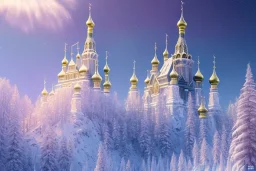  white and gold crystal russian castle，waterfall, winter snow flakessnow, northern Lights, full of details, smooth, bright sunshine，soft light atmosphere, light effect，vaporwave colorful, concept art, smooth, extremely sharp detail, finely tuned detail, ultra high definition, 8 k, unreal engine 5, ultra sharp focus