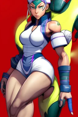 cammy white from street fighter wearing juri outfit in Yusuke Murata style