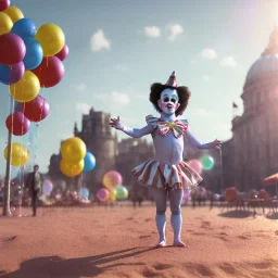 Ultra realistic circus scene. clown sweet childs, waist up view, Wes Anderson style, happy, bubbles, highly detailed, concept art, unreal engine 5, god rays, ray tracing, RTX, lumen lighting, ultra detail, volumetric lighting, 3d, finely drawn, high definition, high resolution.