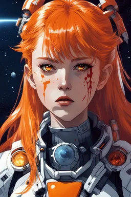 90s anime sci fi orange hair space Captain girl blood on face sacred