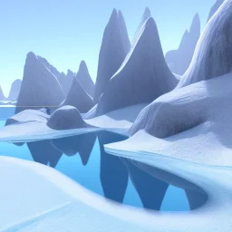 Beyaz buzların kapladığı Patagonian gölleri,ultra gerçeklik, doğal ışıklandırma, penguenler, unreal engine, cinema4d