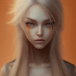 Fantasy setting, woman, two hues of hair, orange and white, more white hair, more orange hair, more orange hair, more white hair, orange and white hair